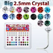 ns19mx box of silver nose studs with big 2 5mm crystal tops