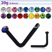 nsack1 black acrylic nose stud with a 1mm round crystal top