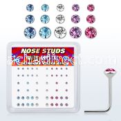 nsbxmm silver nose studs w 1 3 1 5 1 8mm assorted crystals