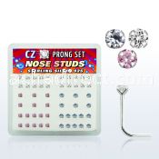 nsczbxm box of silver nose studs with assorted color prong cz