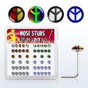 nslgx4 box of silver nose studs with assorted peace sign logo