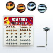 nslgx6 box of silver nose studs w assorted tiger leopard logo