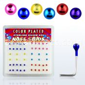 nsmtbx box of silver nose studs with color plated ball tops