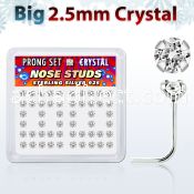 nsp19cx box of silver nose studs w 2 5mm clear prong crystal