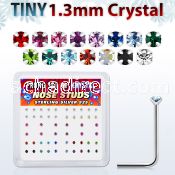 nsp6mx box of silver nose studs w 1 25mm prong set crystal tops