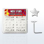 nssarbx box of silver nose studs with 3mm silver star tops