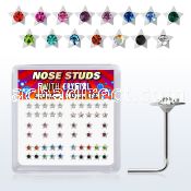nssarbxm silver nose studs with star w assorted center crystal