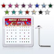 nsstxm box of silver nose studs with star w assorted crystal