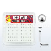 nssv1bx box of silver nose studs with 1mm silver ball top