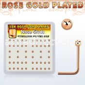 nsxrsb2 box w rose gold plated silver nose studs w 2mm ball top