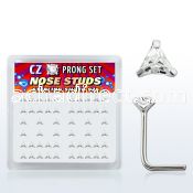 nszbtc box of silver nose studs w 3mm triangle clear prong cz