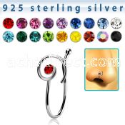 nvcl7 silver fake nose clip w a spiral top w central crystal