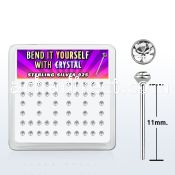 ny14cx box w silver bend it nose studs w 2mm round crystal tops