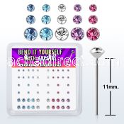 nybxmm2 silver bend it nose studs w 1 4 1 5 2 assorted crystals