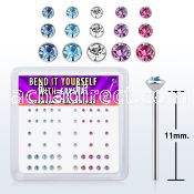 nybxmm silver bend it nose studs w mix sizes color crystals
