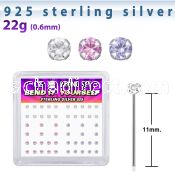 nyczbxm silver bend it nose studs w assorted color prong cz