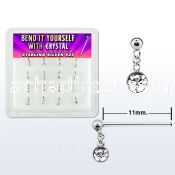 nydc16 silver bend it nose studs w ball top dangling crystal