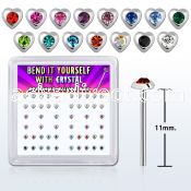 nyhrbxm silver bend it nose studs with heart w assorted crystal