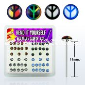 nylgx4 silver bend it nose studs with assorted peace sign logo