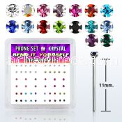 nypbm silver bend it nose studs w colored prong crystals