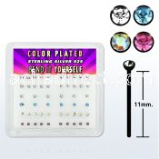 nyrbbxm black silver bend it nose studs w assorted crystals