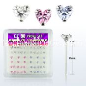 nyzbhm box of silver bend it nose studs with 3mm heart prong cz