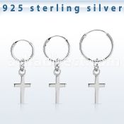 phod39 silver helix hoop earring w plain silver cross dangling