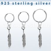 phod47 silver helix hoop earring w a silver feather dangling