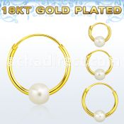 phorgp pair of gold silver hoop earrings w 4mm pearl ball