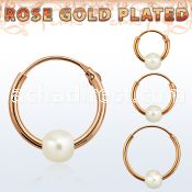 phorsp pair of rose gold silver hoop earrings w 4mm pearl ball