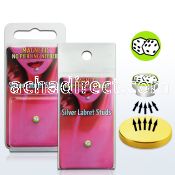 pkml8 silver magnetic fake labret stud w dices on green logo