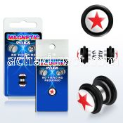 pkmp79 black acrylic magnetic fake plug with red star on white