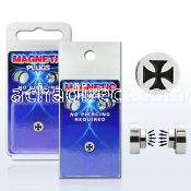 pkmp9 surgical steel magnetic fake plug with iron cross logo