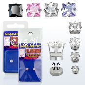pkmszq pair of magnetic steel ear studs w square prong set cz
