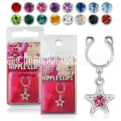 pknp33 steel nonpiercing nipple ring u shape crystal in star