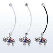 pnd467b pregnancy belly ring w dangling crystals elephant