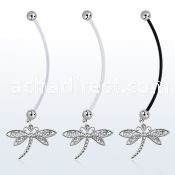 pnd566 pregnancy belly ring w dangling dragonfly 