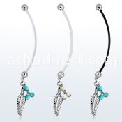 pnd601b pregnancy belly ring w dangling feather turquoise balls 