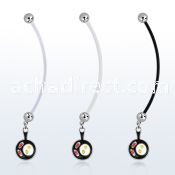 pnd646 pregnancy belly ring w dangling bacon eggs black pan 
