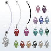pnd668 pregnancy belly ring w dangling crystal studded hamsa 
