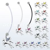 pnd675 pregnancy belly ring w dangling pegasus w crystal wings 