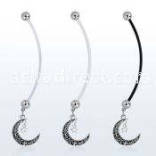 pnd730 pregnancy belly ring w dangling vintage moon w star 