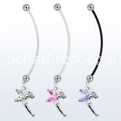 pndz103 pregnancy belly ring w dangling fairy w cz wings 