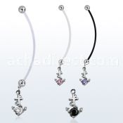 pndz371 pregnancy belly ring w dangling anchor w round cz