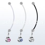 pndz378 pregnancy belly ring w dangling ladycat w round cz
