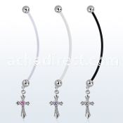 pndz379 pregnancy belly ring w dangling vintage cross w round cz
