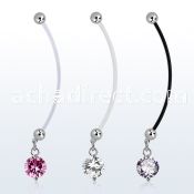 pndz383 pregnancy belly ring w dangling twin prong set 10mm cz 
