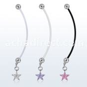 pndz413 pregnancy belly ring w dangling flower w prong set cz