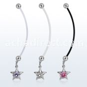 pndz414 pregnancy belly ring w dangling star w round cz