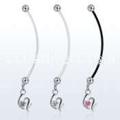 pndz731 pregnancy belly ring w dangling fancy heart w single cz